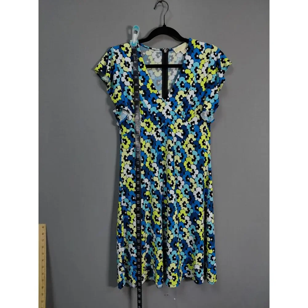 Michael Kors Blue Floral V-Neck Cap Sleeve Jersey Dress Women Size S